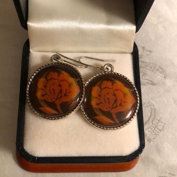 Vintage Rose Dangling Pierced Earrings - Picture 2 of 4